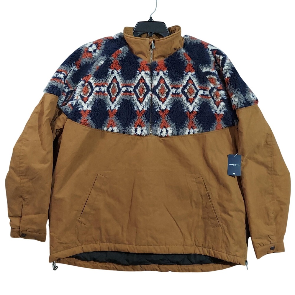 Lucky Brand Jacket Mens 2XL Brown‎ 1/4 Zip Fleece Anorak Southwestern Pullover